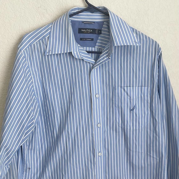 Nautica Shirt Mens Medium Blue Striped Button Up Cotton Long Sleeve Spring - Picture 3 of 10